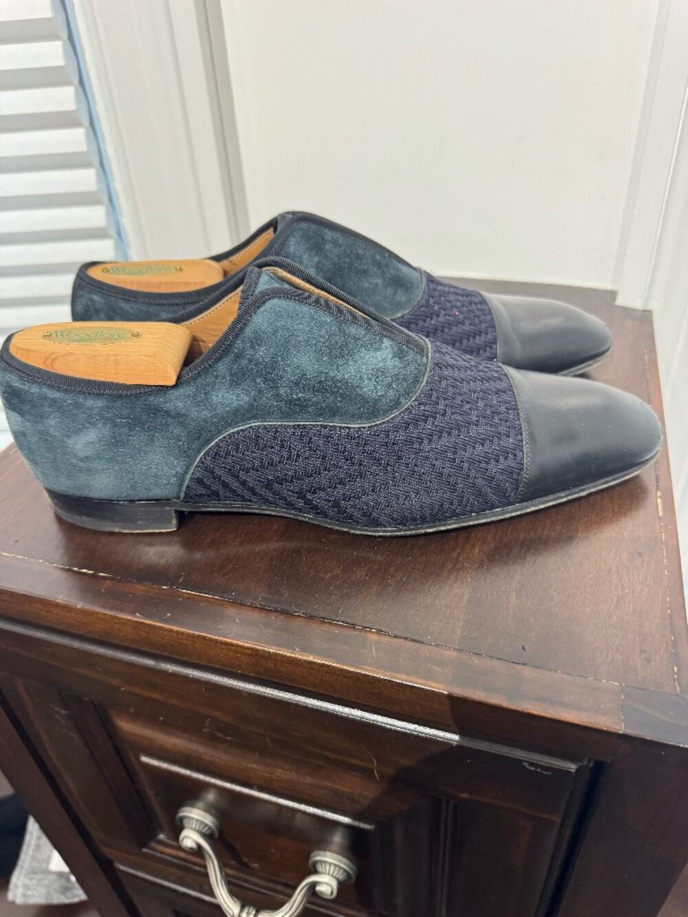 Christian Louboutin Men's Blue-Gray Suede Navy Woven Loafer Size EU 42